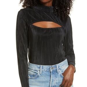 Leith Black Cutout Long Sleeve Top